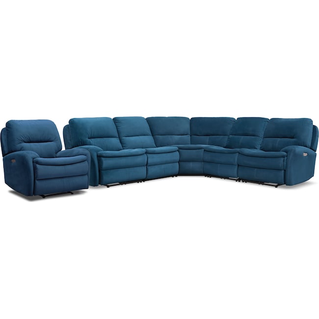 Living Room Furniture - Cruiser 5-Piece Dual Power Reclining Sectional and Recliner Set - Ink