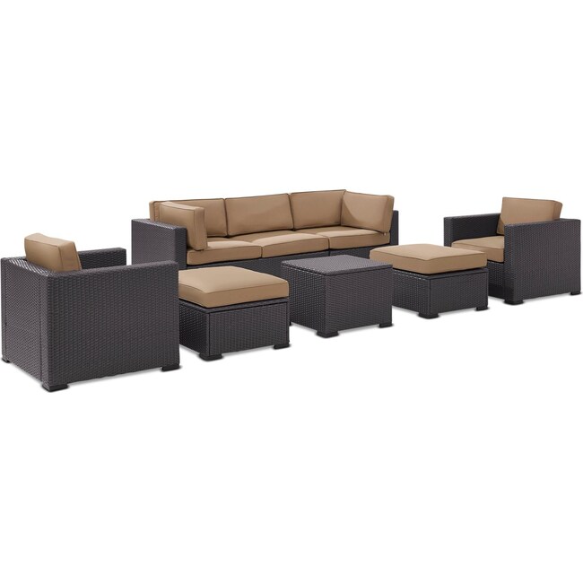 Outdoor Furniture - Isla 2-Piece Outdoor Sofa, 2 Armchairs, Coffee Table, 2 Ottomans