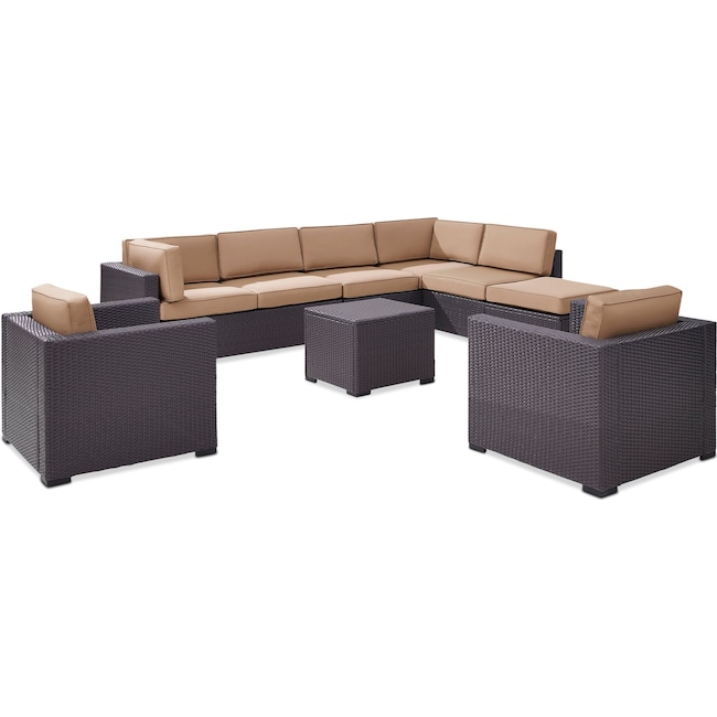 Outdoor Furniture - Isla 3-Piece Outdoor Sectional, 2 Armchairs, Coffee Table, and Ottoman Set