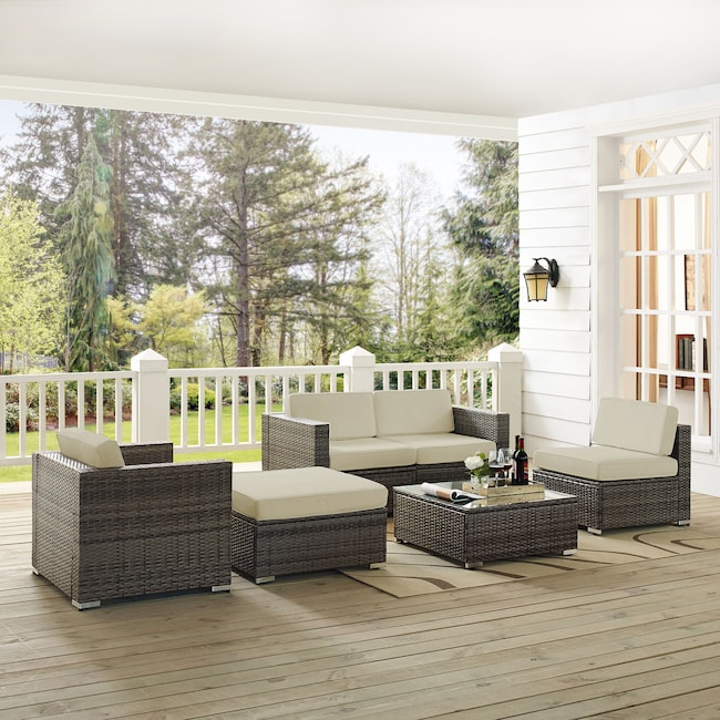Outdoor Furniture - Jacques 2-Piece Outdoor Loveseat, Arm Chair, Armless Chair, Ottoman, and Coffee Table Set - Gray