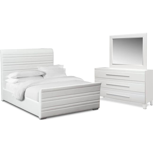 Bedroom Furniture - Allori 5-Piece King Upholstered Bedroom Set - White