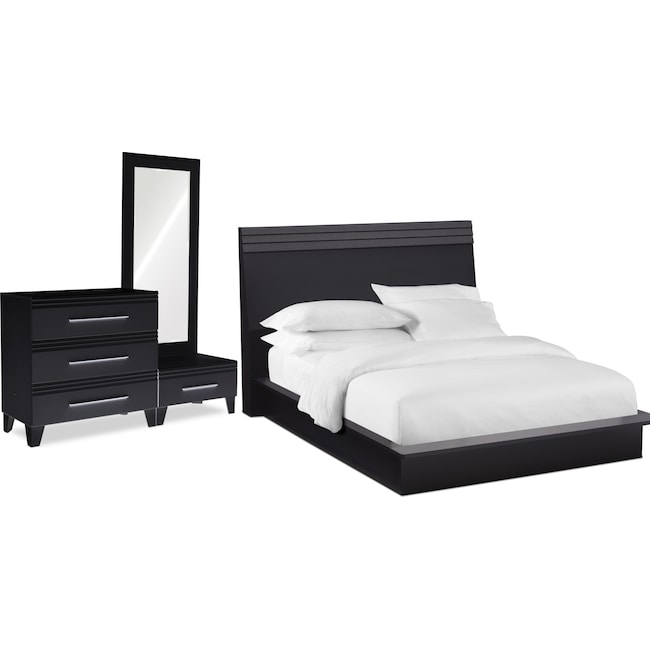Bedroom Furniture - Allori 5-Piece Panel Bedroom Set with Chest and Dressing Mirror