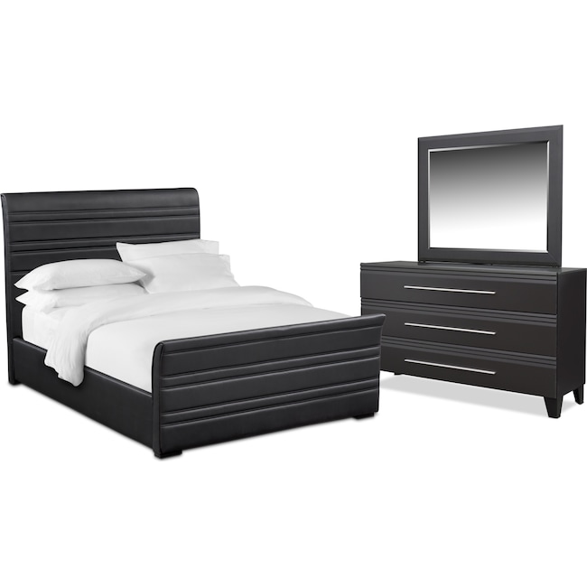 Bedroom Furniture - Allori 5-Piece Upholstered Bedroom Set with Dresser and Mirror