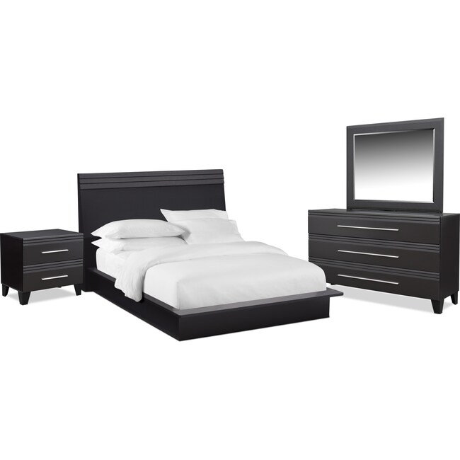 Bedroom Furniture - Allori 6-Piece Panel Bedroom Set with Nightstand, Dresser and Mirror
