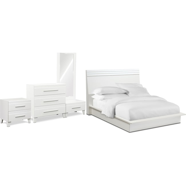 Bedroom Furniture - Allori 6-Piece Panel Bedroom Set with Nightstand, Chest and Dressing Mirror
