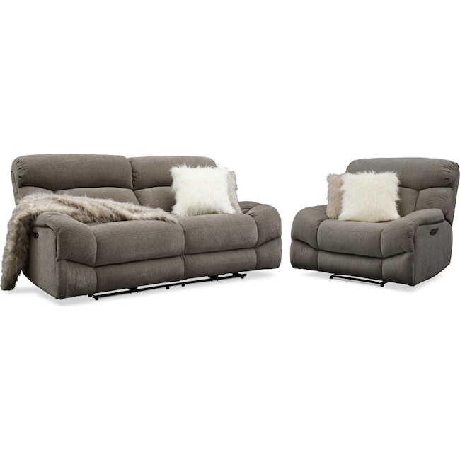 Living Room Furniture - Wave Dual-Power Reclining Sofa and Recliner Set