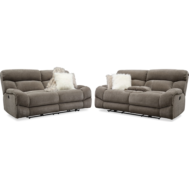 Living Room Furniture - Wave Manual Reclining Sofa and Loveseat Set
