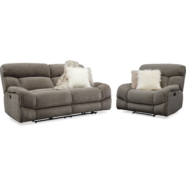 Living Room Furniture - Wave Manual Reclining Sofa and Recliner Set