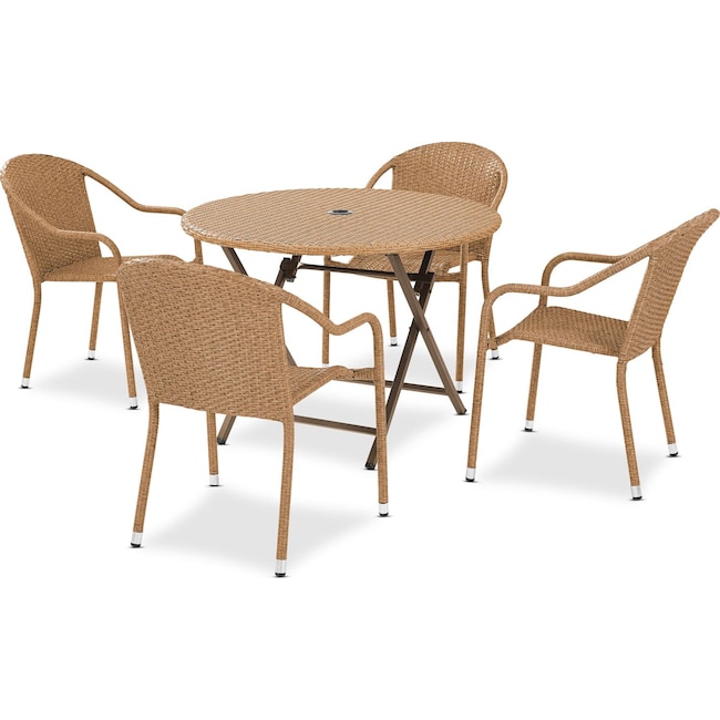 Outdoor Furniture - Aldo Outdoor Café Table and 4 Arm Chairs - Light Brown