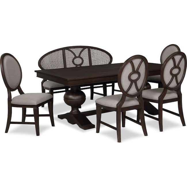 Dining Room Furniture - Wilder Rectangular Dining Table, 4 Upholstered Chairs and Bench