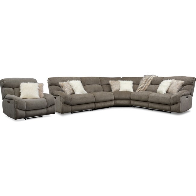 Living Room Furniture - Wave 5-Piece Dual-Power Reclining Sectional with 2 Reclining Seats and Recliner