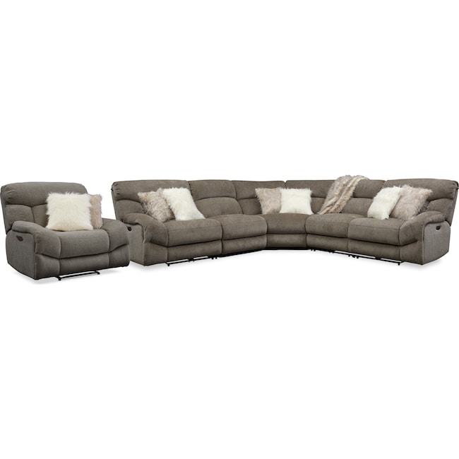 Living Room Furniture - Wave 5-Piece Dual-Power Reclining Sectional with 3 Reclining Seats and Recliner