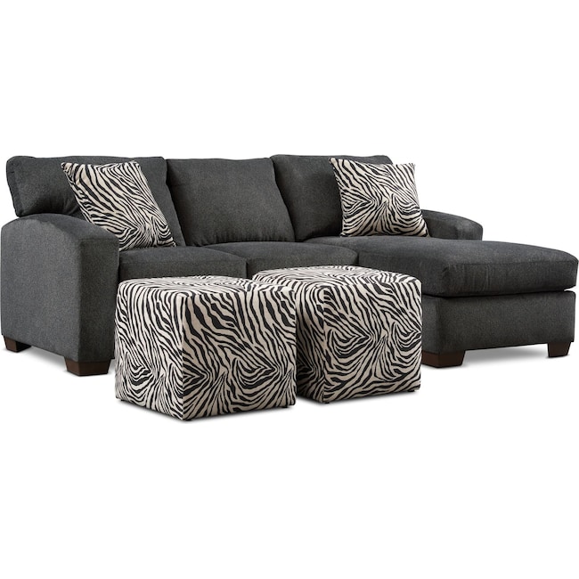 Living Room Furniture - Nala 2-Piece Sectional with Chaise and 2 Cube Ottomans