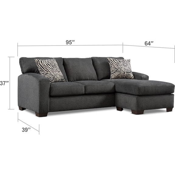 Living Room Furniture - Nala 2-Piece Sectional with Chaise and 2 Cube Ottomans