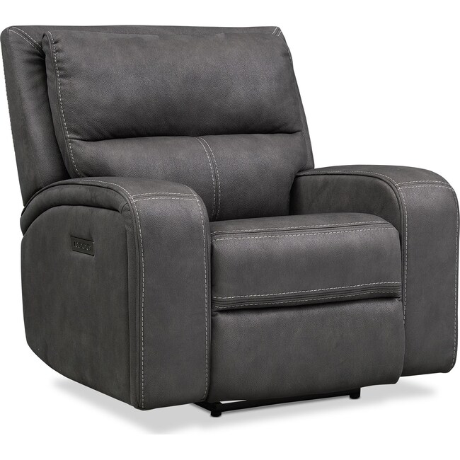 Living Room Furniture - Burke Dual Power Recliner - Charcoal