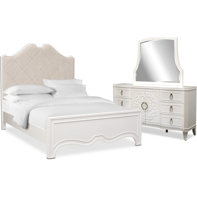 Bedroom Furniture - Isabel 5-Piece Upholstered Bedroom Set with Dresser and Mirror