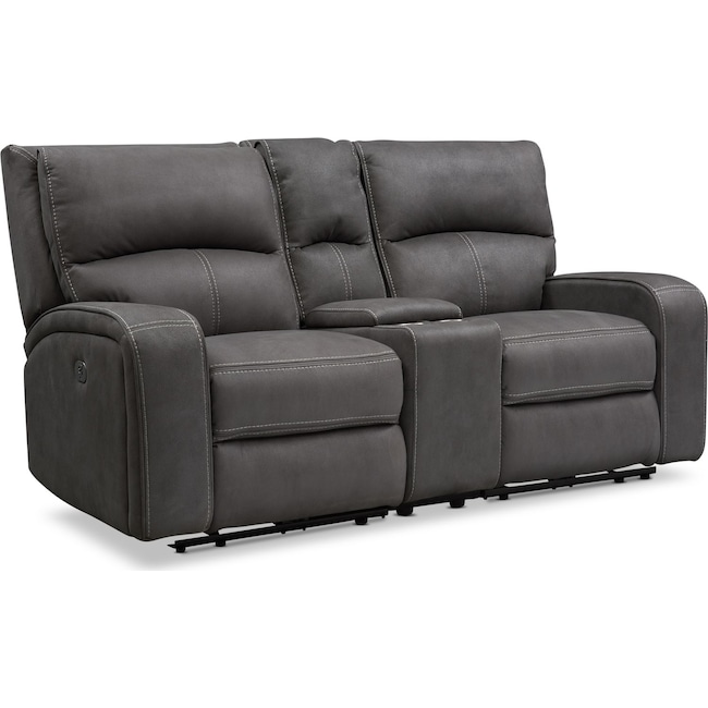 Living Room Furniture - Burke Dual-Power Reclining Loveseat with Console