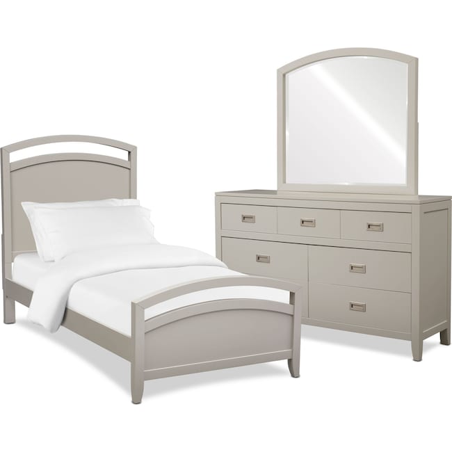 Bedroom Furniture - Emerson 5-Piece Panel Bedroom Set with Dresser and Mirror