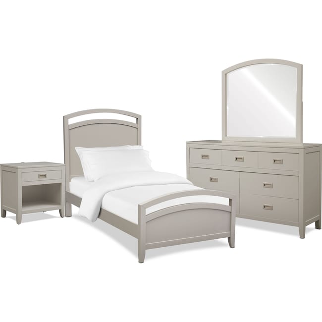 Bedroom Furniture - Emerson 6-Piece Panel Bedroom Set with Nightstand, Dresser and Mirror
