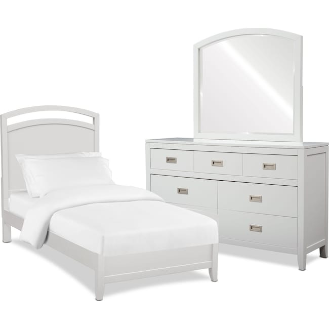 Bedroom Furniture - Emerson 5-Piece Panel Bedroom Set with Dresser and Mirror