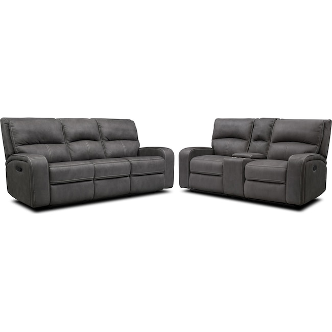 Living Room Furniture - Burke Manual Reclining Sofa and Loveseat with Console