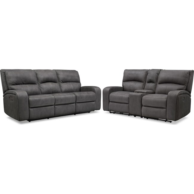 Living Room Furniture - Burke Dual-Power Reclining Sofa and Loveseat with Console