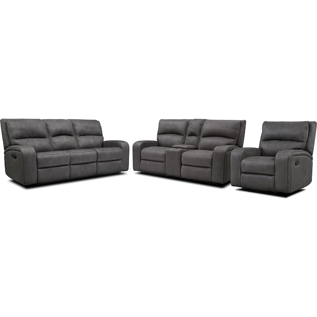 Living Room Furniture - Burke Manual Reclining Sofa, Loveseat with Console and Recliner