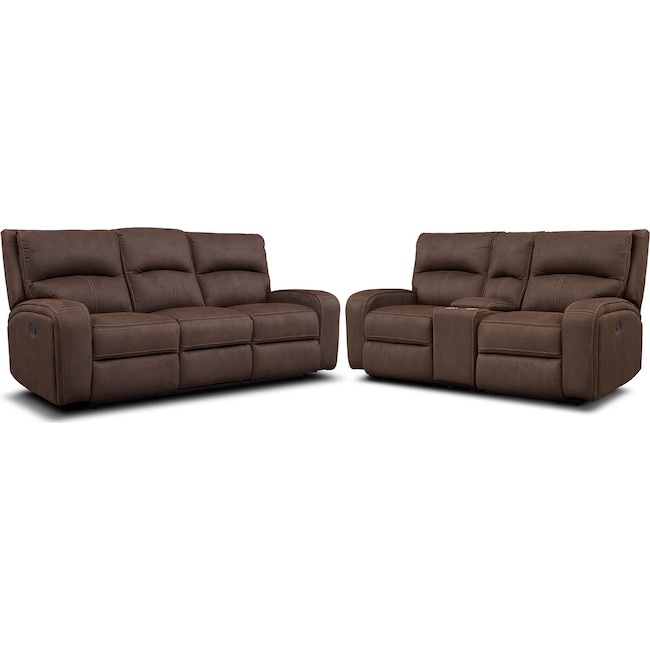 Living Room Furniture - Burke Manual Reclining Sofa and Loveseat with Console