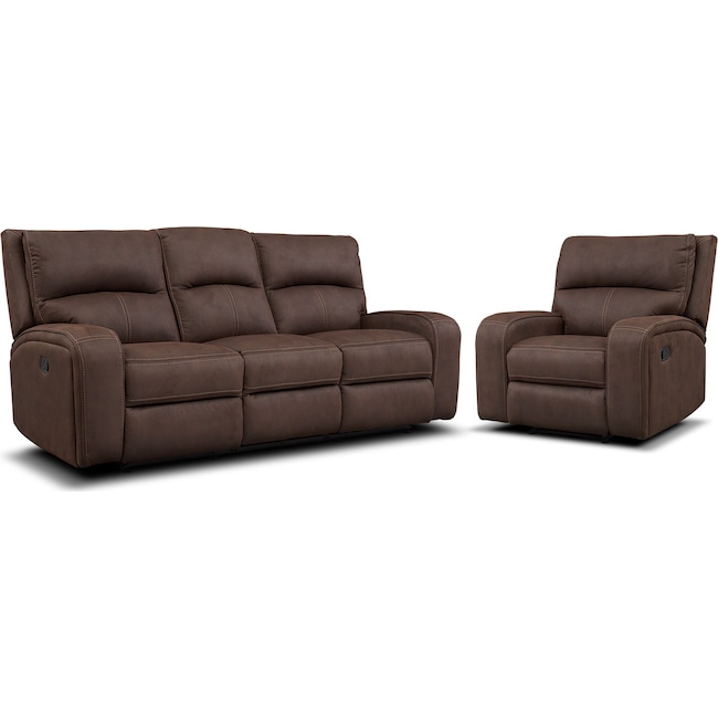 Living Room Furniture - Burke Manual Reclining Sofa and Recliner Set