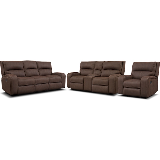 Living Room Furniture - Burke Manual Reclining Sofa, Loveseat with Console and Recliner