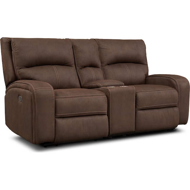 Living Room Furniture - Burke Dual-Power Reclining Loveseat with Console
