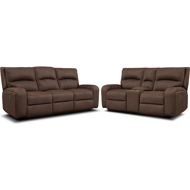 Living Room Furniture - Burke Dual-Power Reclining Sofa and Loveseat with Console