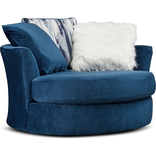Living Room Furniture - Cordelle Swivel Chair with Faux Fur Pillows
