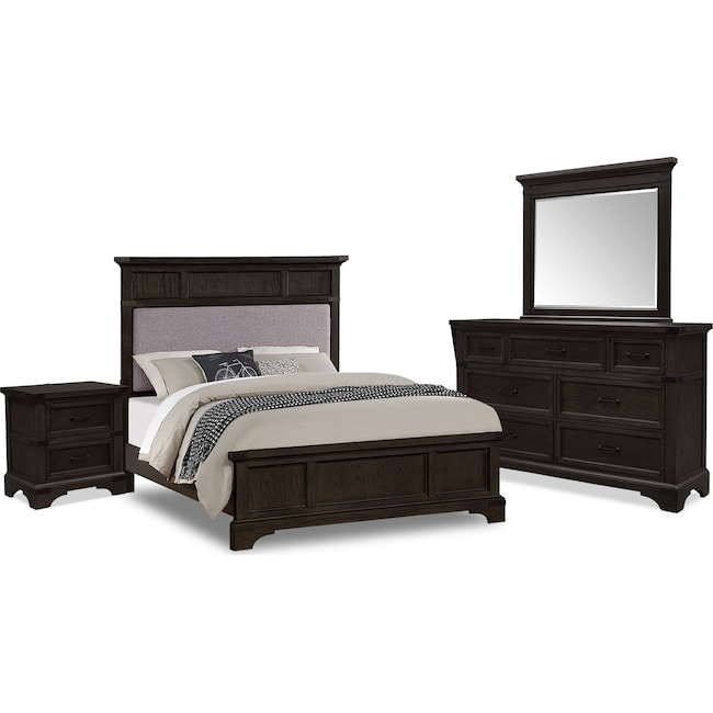 Bedroom Furniture - Victor 6-Piece Panel Bedroom Set with Nightstand, Dresser and Mirror