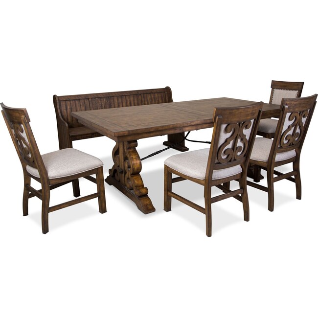 Dining Room Furniture - Charthouse Rectangular Dining Table, 4 Upholstered Side Chairs and Bench