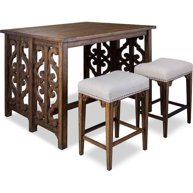 Dining Room Furniture - Charthouse Breakfast Bar and 2 Counter-Height Backless Stools