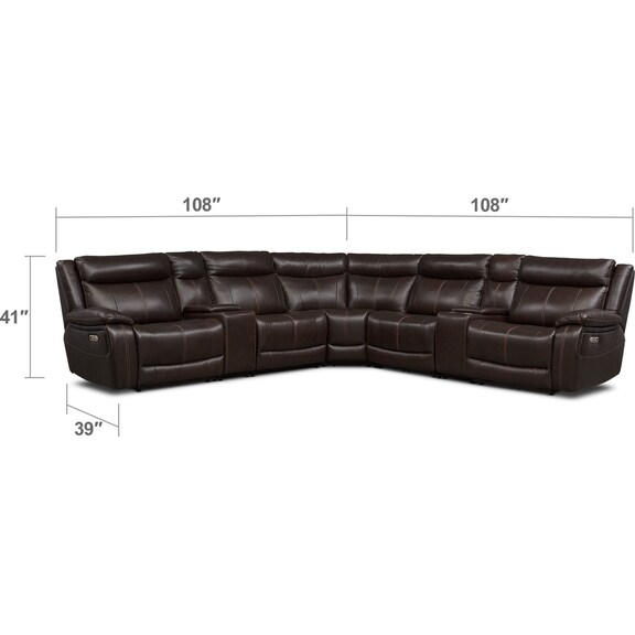 Living Room Furniture - Vince 7-Piece Dual-Power Reclining Sectional with 3 Reclining Seats