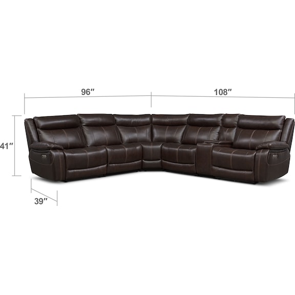 Living Room Furniture - Vince 6-Piece Dual-Power Reclining Sectional with 3 Reclining Seats