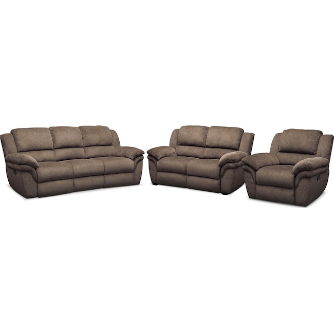 Living Room Furniture - Aldo Manual Reclining Sofa, Stationary Loveseat + FREE RECLINER