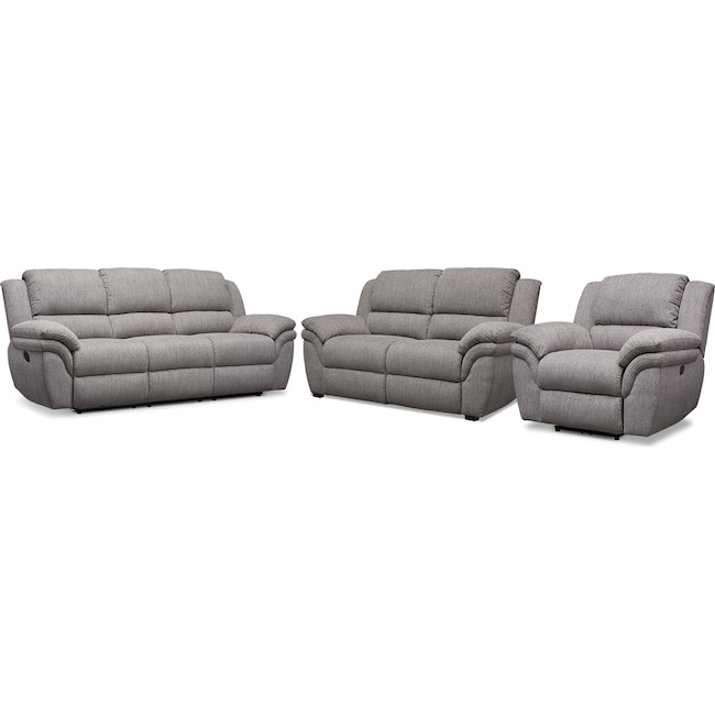 Living Room Furniture - Aldo Manual Reclining Sofa, Manual Recliner and Stationary Loveseat