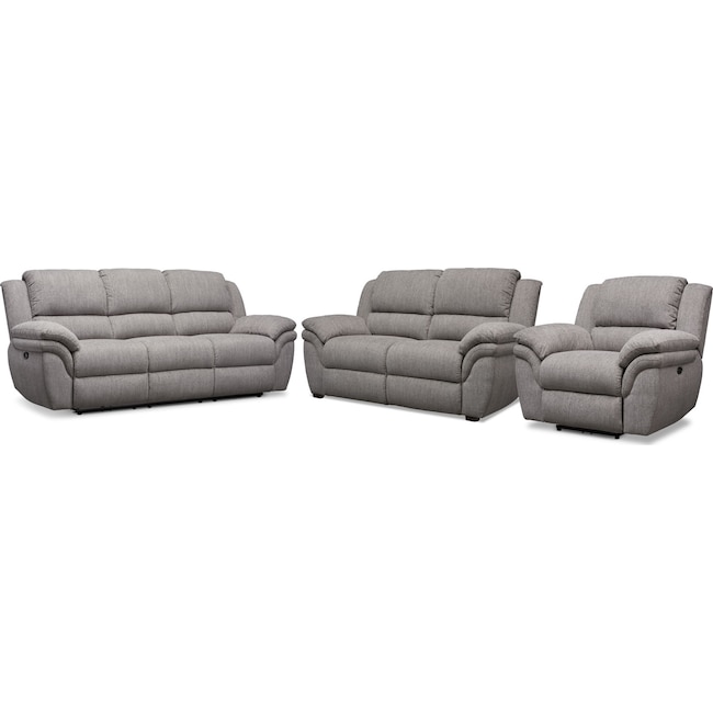 Living Room Furniture - Aldo Power Reclining Sofa, Stationary Loveseat + FREE RECLINER