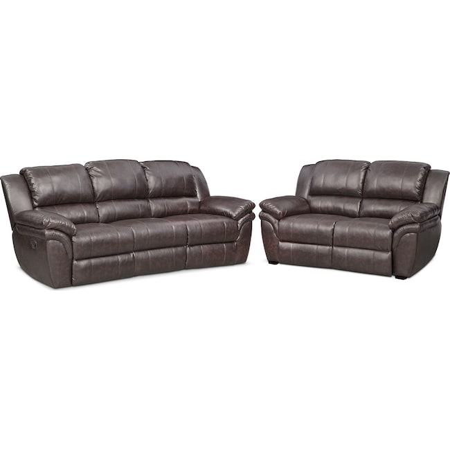 Living Room Furniture - Aldo Manual Reclining Sofa and Stationary Loveseat Set