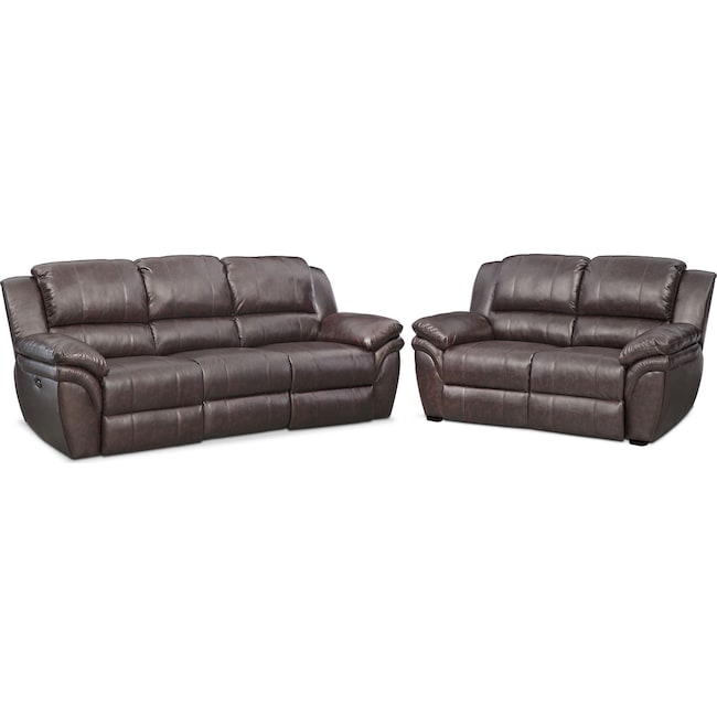 Living Room Furniture - Aldo Power Reclining Sofa and Stationary Loveseat Set