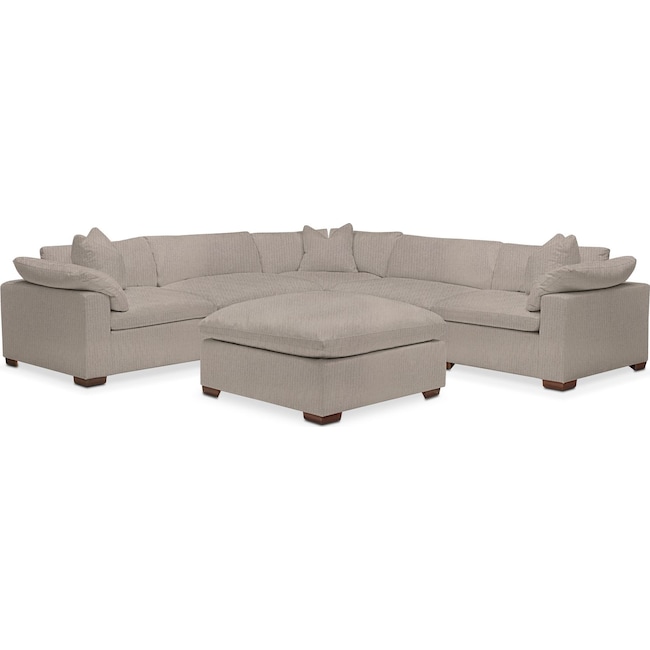 Living Room Furniture - Plush 5-Piece Sectional with Ottoman