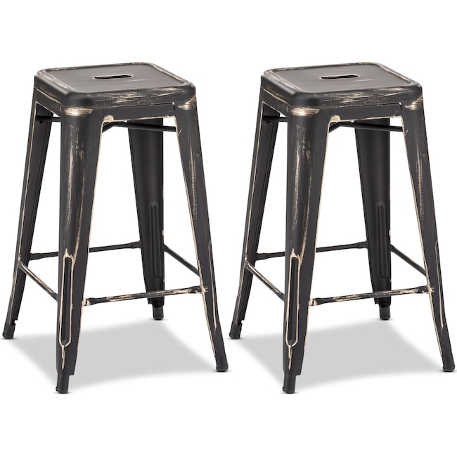 Dining Room Furniture - Biggs Set of 2 Counter-Height Stools - Black/Gold