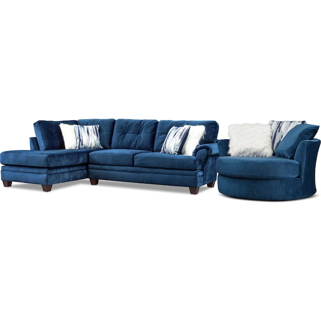Living Room Furniture - Cordelle 2-Piece Sectional with Chaise and Swivel Chair Set with Faux Fur Pillows