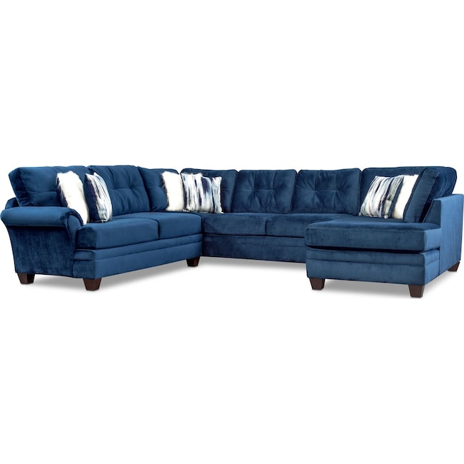 Living Room Furniture - Cordelle 3-Piece Sectional with Chaise and Faux Fur Pillows