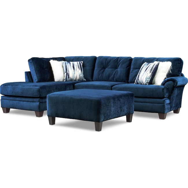 Living Room Furniture - Cordelle 2-Piece Sectional with Chaise, Faux Fur Pillows + FREE OTTOMAN