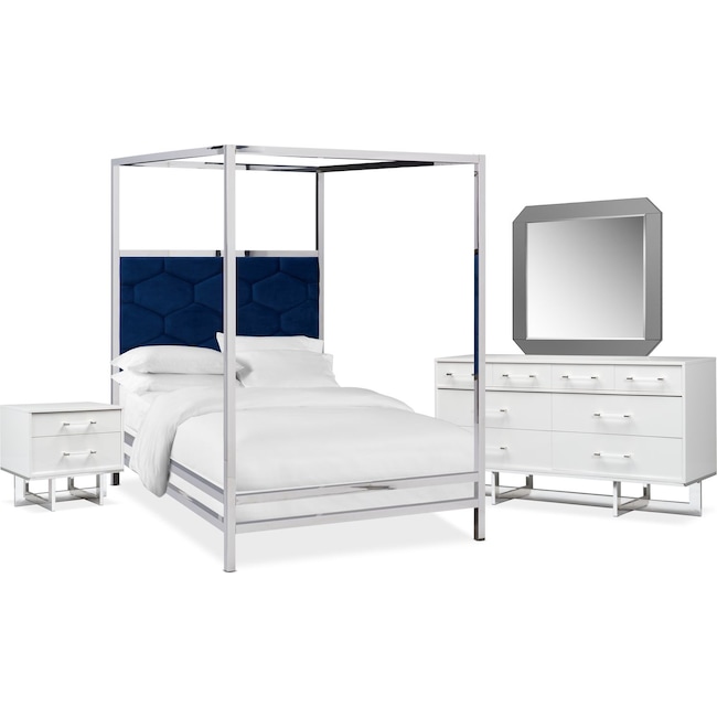 Bedroom Furniture - Concerto 6-Piece Canopy Bedroom Set with Nightstand, Dresser and Mirror