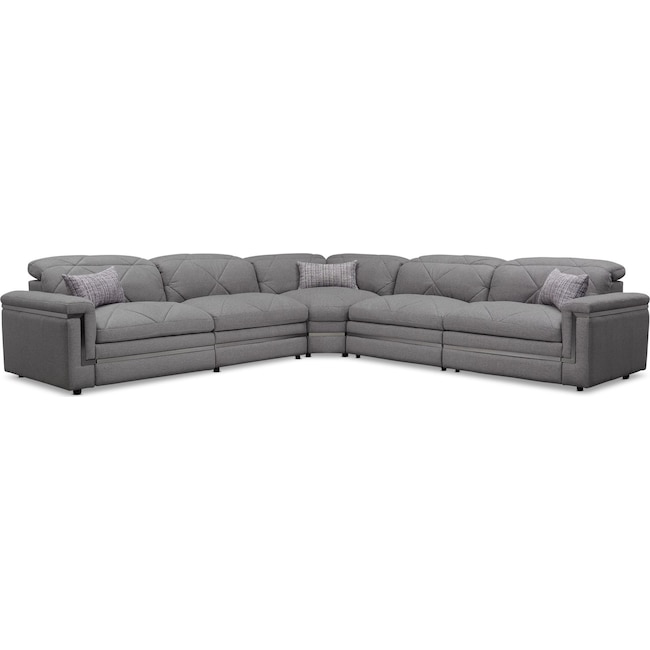 Living Room Furniture - Revel 5-Piece Dual-Power Reclining Sectional with 3 Reclining Seats
